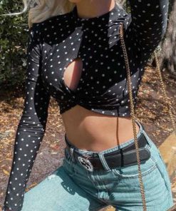 Black and White Polka Dot Slim Fit Crop Top - Easy Halloween Costume