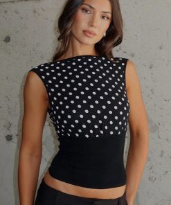 Polka Dot Backless Short Sleeve Crop Top - Easy Halloween Costume