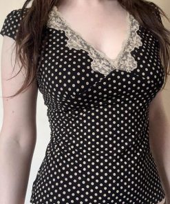 Sweet Polka Dot Lace V-neck Crop Top - Pretty Outfits